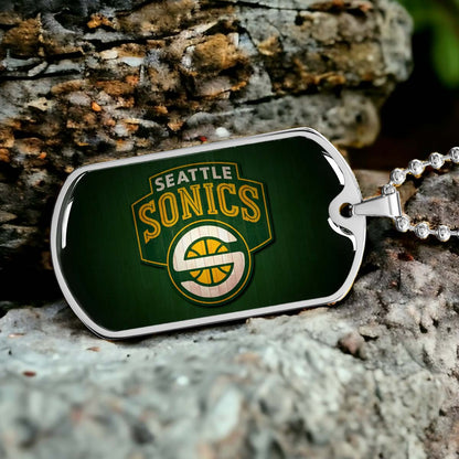 Basketball - BKD018 - Seattle Supersonics Sports - Basketball Dog Tag - Military Ball Chain - Luxury Dog Tag