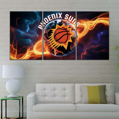 Basketball Canvas Wall Art - BK5054 - Phoenix Suns - Fiery Basketball Globe Spotlight