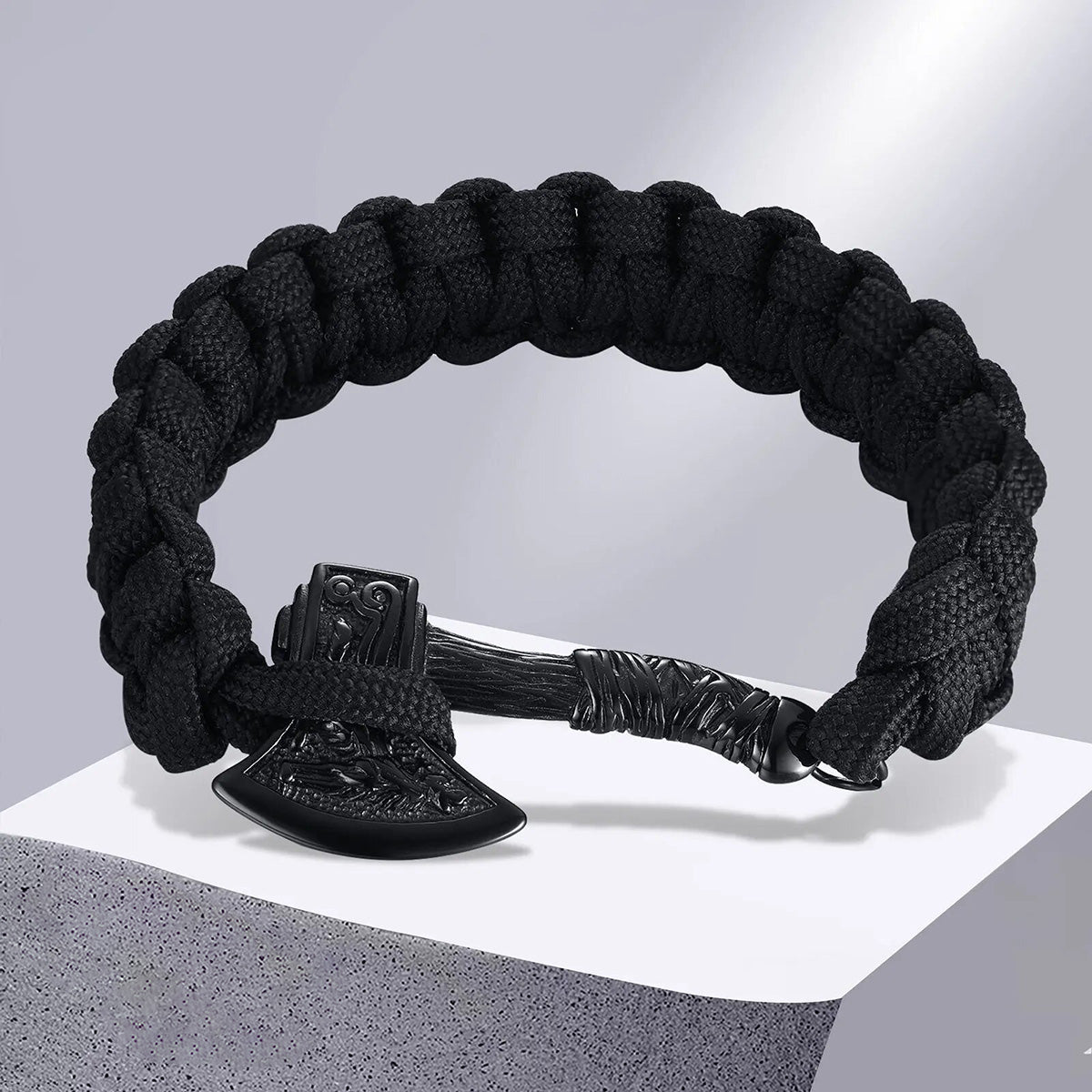 Viking - Chunky Norse Viking Thor's Hammer Bracelets for Men, Black Stainless Steel Mjolnir Scandinavian Rune Amulet Punk Wristband