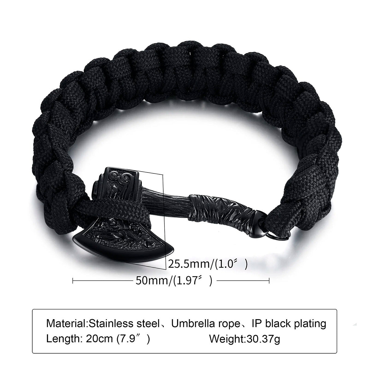 Viking - Chunky Norse Viking Thor's Hammer Bracelets for Men, Black Stainless Steel Mjolnir Scandinavian Rune Amulet Punk Wristband