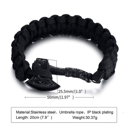 Viking - Chunky Norse Viking Thor's Hammer Bracelets for Men, Black Stainless Steel Mjolnir Scandinavian Rune Amulet Punk Wristband