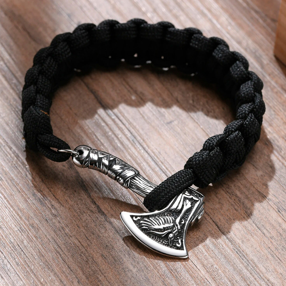 Viking - Chunky Norse Viking Thor's Hammer Bracelets for Men, Black Stainless Steel Mjolnir Scandinavian Rune Amulet Punk Wristband