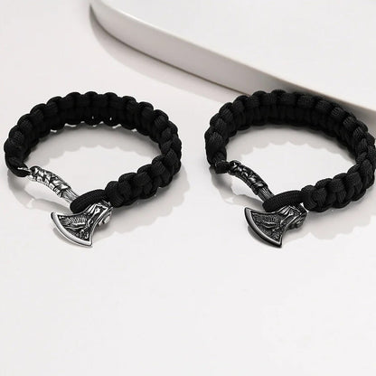 Viking - Chunky Norse Viking Thor's Hammer Bracelets for Men, Black Stainless Steel Mjolnir Scandinavian Rune Amulet Punk Wristband