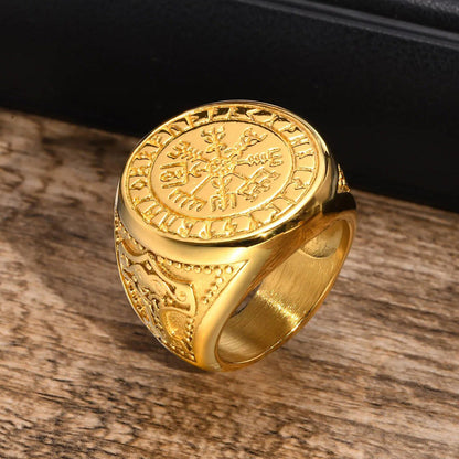Viking - Cool Punk Norse Viking Thor Mjolnir Hammer Rings for Men,Solid Stainless Steel Metal Rock Axe Signet Finger Bands Jewelry