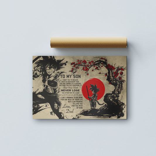Dragon Ball Bardock and Kid Goku Canvas Wall Art - To My Son From Dad Meaningful Gift for Son -  DBZ Anime Ready to Hang Son Room Decor - DR002