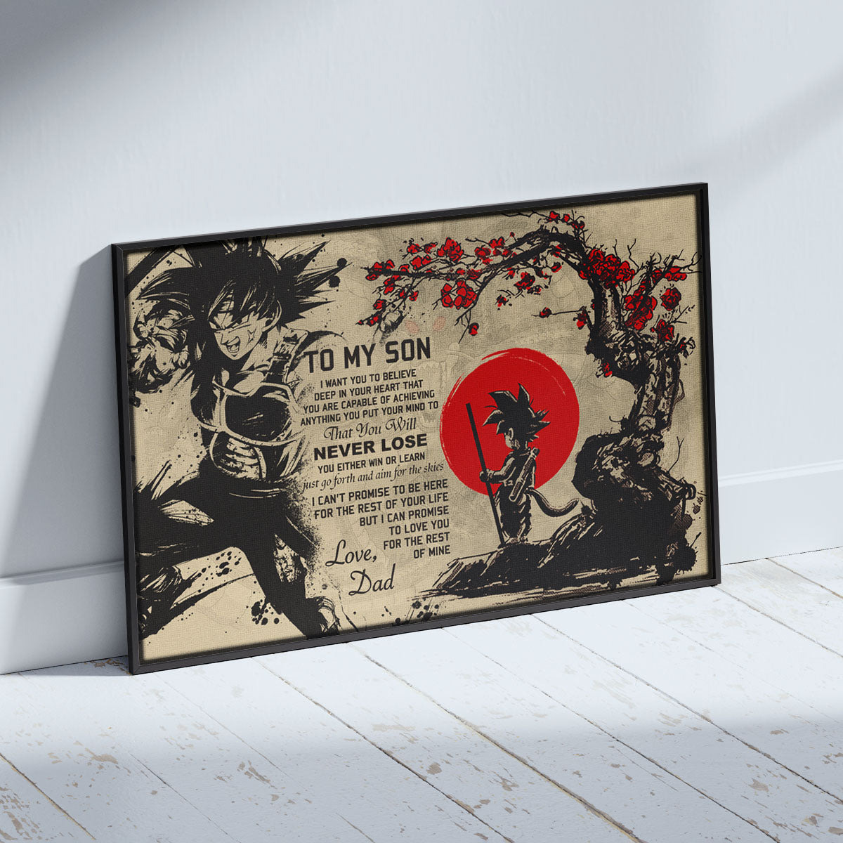 Dragon Ball Bardock and Kid Goku Canvas Wall Art - To My Son From Dad Meaningful Gift for Son -  DBZ Anime Ready to Hang Son Room Decor - DR002