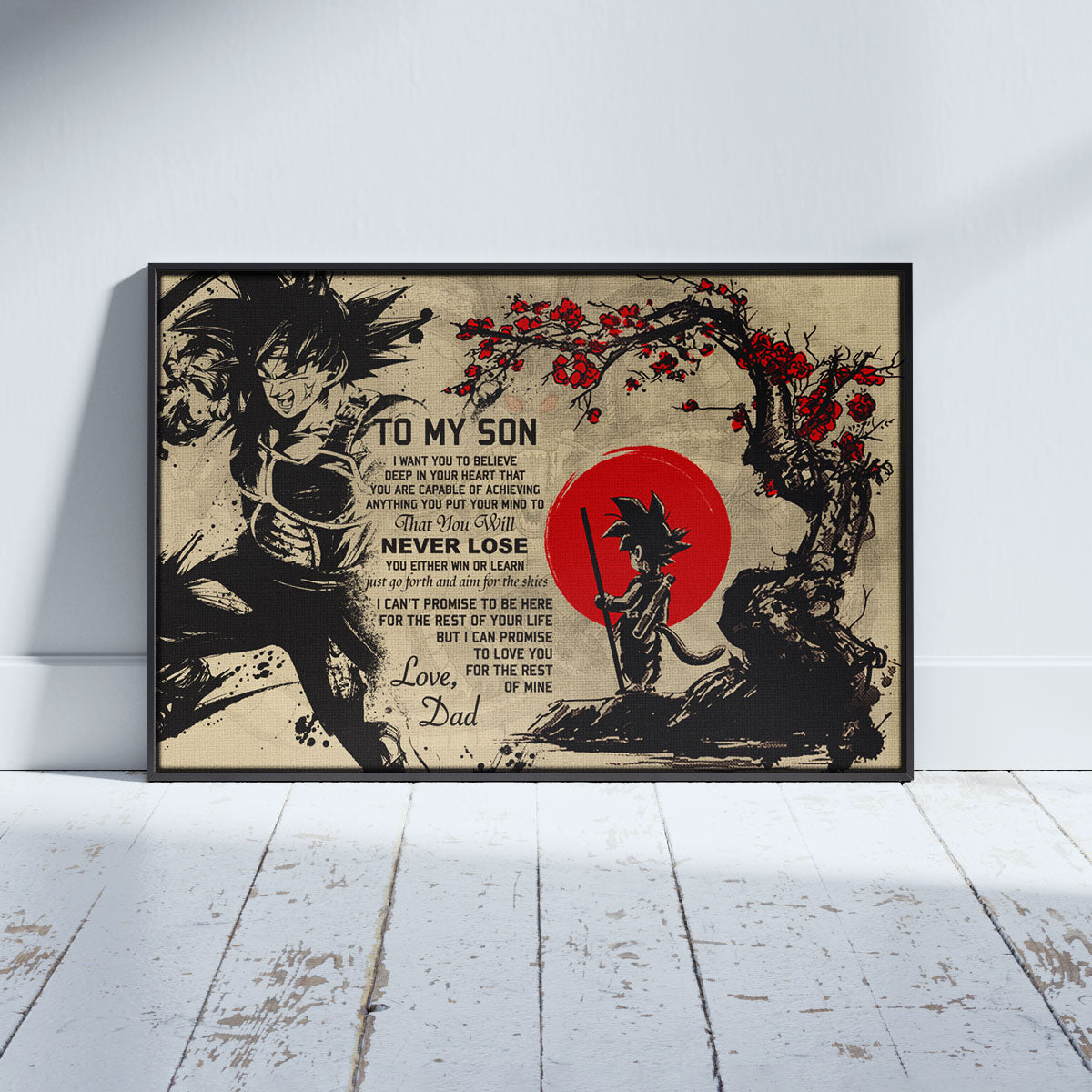 Dragon Ball Bardock and Kid Goku Canvas Wall Art - To My Son From Dad Meaningful Gift for Son -  DBZ Anime Ready to Hang Son Room Decor - DR002