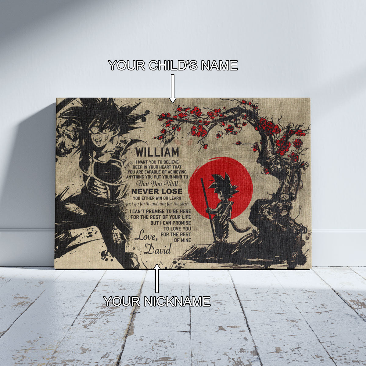 Dragon Ball Bardock and Kid Goku Canvas Wall Art - To My Son From Dad Meaningful Gift for Son -  DBZ Anime Ready to Hang Son Room Decor - DR002
