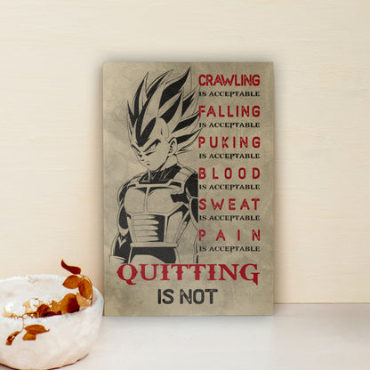 Vegeta Super Saiyan Canvas Wall Art - Dragon Ball Anime Motivational Quote “Quitting Is Not” Print - Ready to Hang Gym Workout Decor - DR014