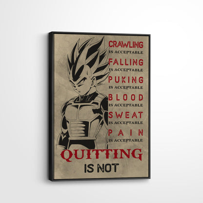 Vegeta Super Saiyan Canvas Wall Art - Dragon Ball Anime Motivational Quote “Quitting Is Not” Print - Ready to Hang Gym Workout Decor - DR014