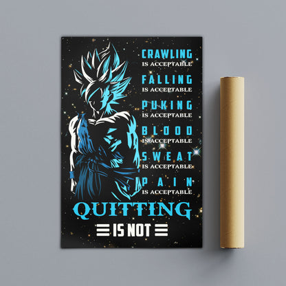 Goku Super Saiyan Blue Canvas Wall Art - Dragon Ball Anime Motivational Quote “Quitting Is Not” Print - Ready to Hang Gym Workout Decor - DR015