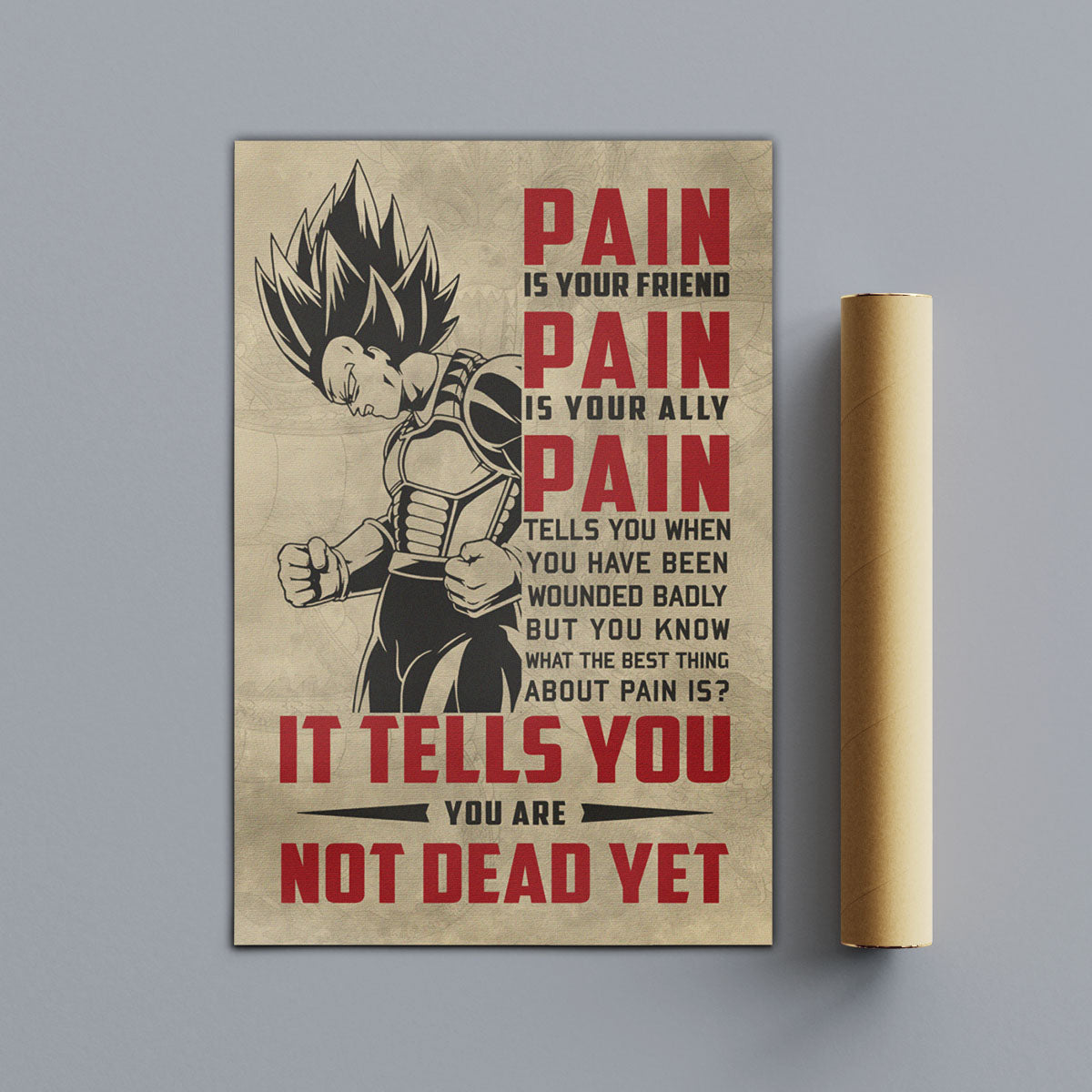 Vegeta Super Saiyan Canvas Wall Art - Dragon Ball Z Motivational "Pain" Print - Ready to Hang Home Office Decor - DR016