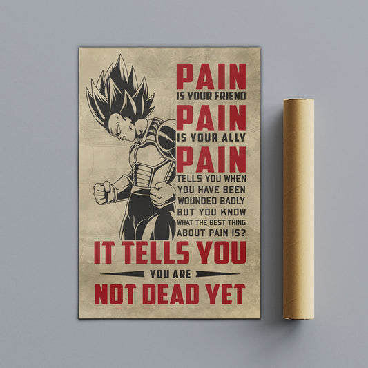 Vegeta Super Saiyan Canvas Wall Art - Dragon Ball Z Motivational "Pain" Print - Ready to Hang Home Office Decor - DR016