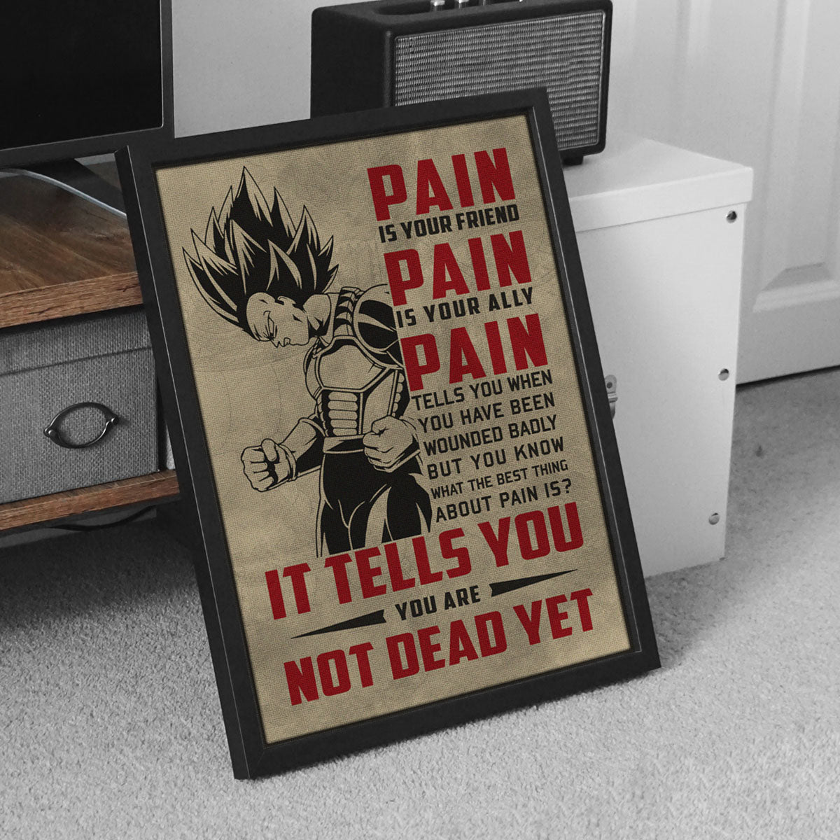 Vegeta Super Saiyan Canvas Wall Art - Dragon Ball Z Motivational "Pain" Print - Ready to Hang Home Office Decor - DR016