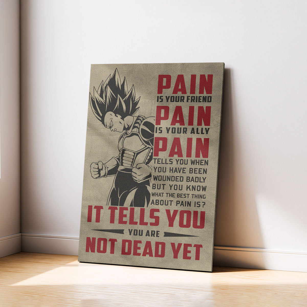 Vegeta Super Saiyan Canvas Wall Art - Dragon Ball Z Motivational "Pain" Print - Ready to Hang Home Office Decor - DR016