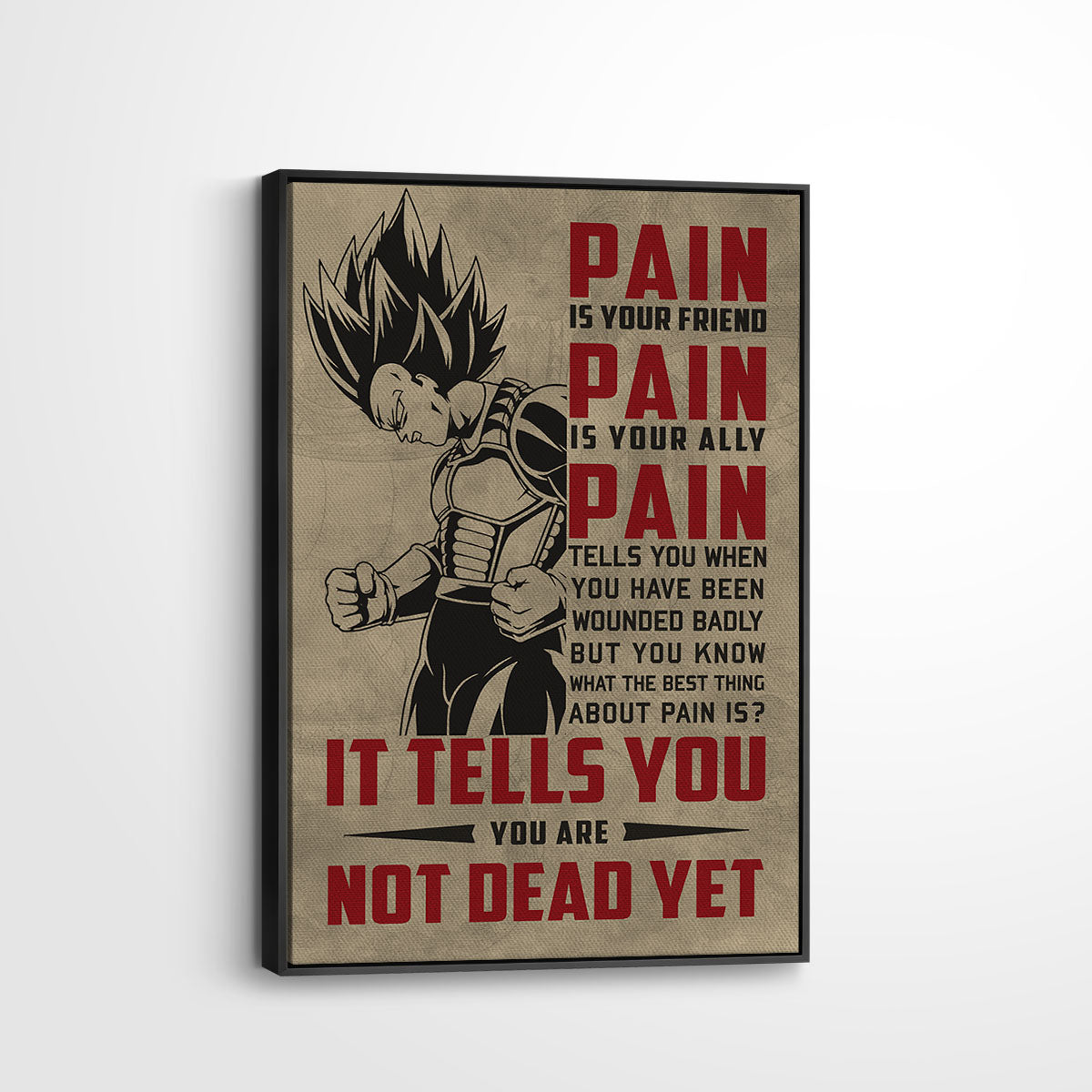 Vegeta Super Saiyan Canvas Wall Art - Dragon Ball Z Motivational "Pain" Print - Ready to Hang Home Office Decor - DR016