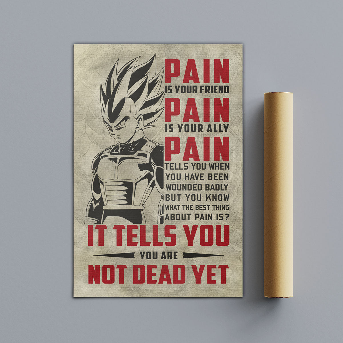Vegeta Super Saiyan Canvas Wall Art - Dragon Ball Z Motivational "Pain" Print - Ready to Hang Home Office Decor - DR017