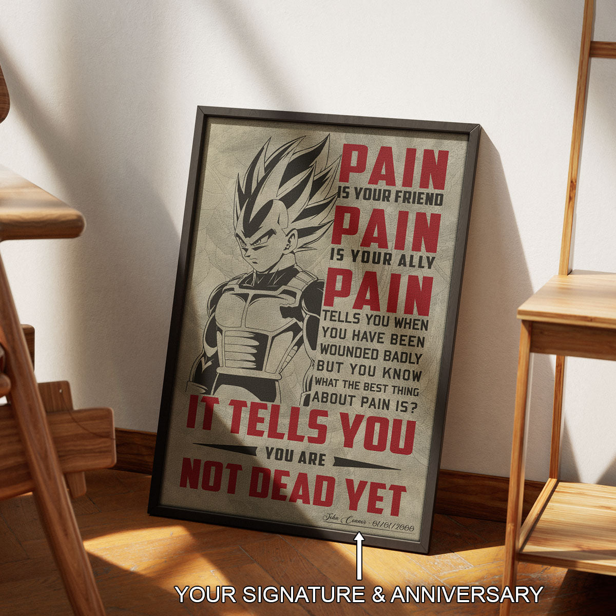 Vegeta Super Saiyan Canvas Wall Art - Dragon Ball Z Motivational "Pain" Print - Ready to Hang Home Office Decor - DR017