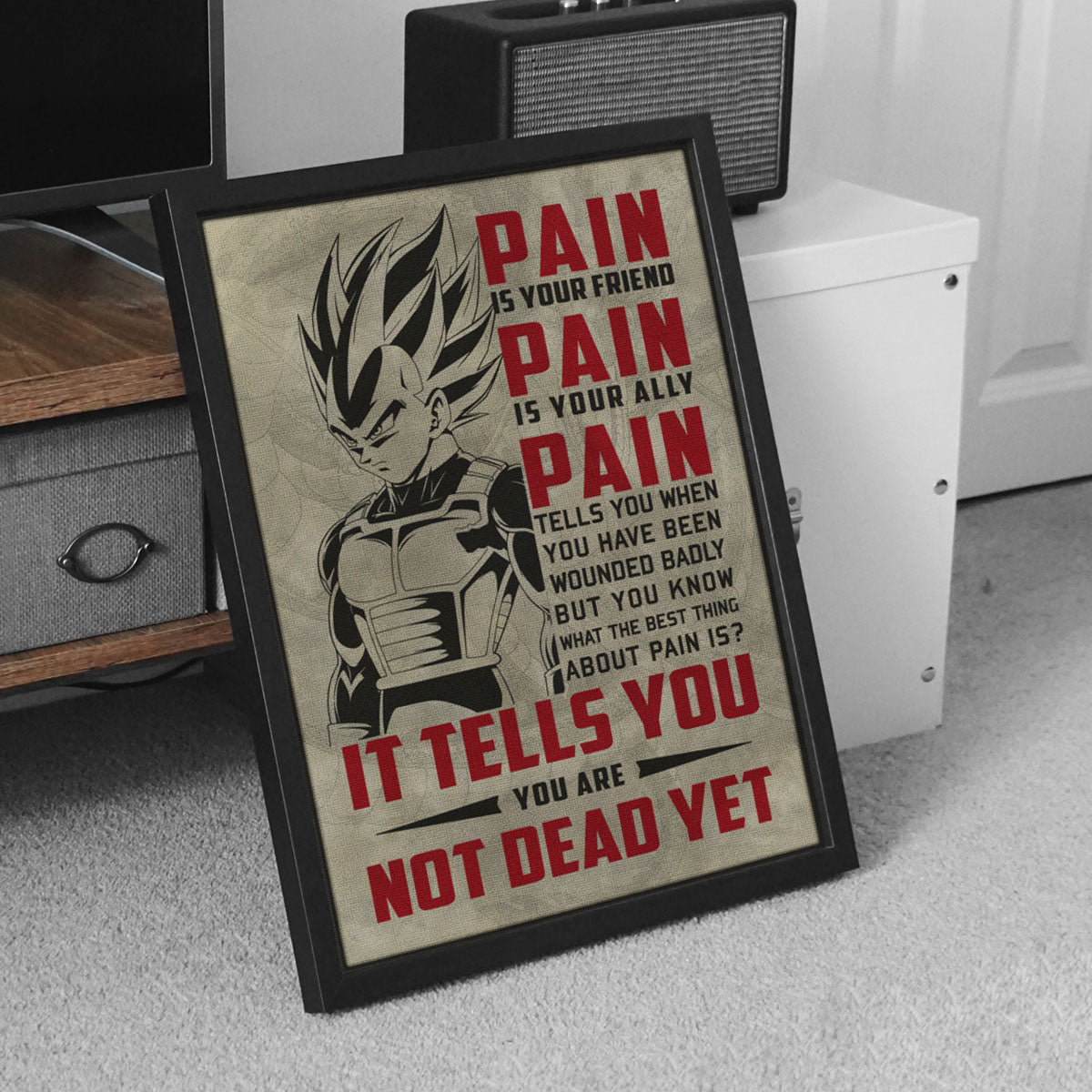 Vegeta Super Saiyan Canvas Wall Art - Dragon Ball Z Motivational "Pain" Print - Ready to Hang Home Office Decor - DR017