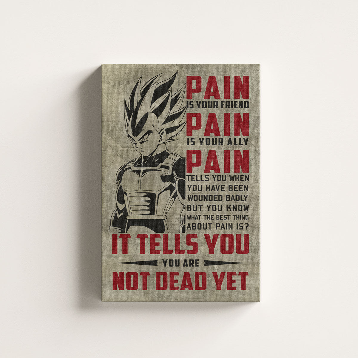 Vegeta Super Saiyan Canvas Wall Art - Dragon Ball Z Motivational "Pain" Print - Ready to Hang Home Office Decor - DR017