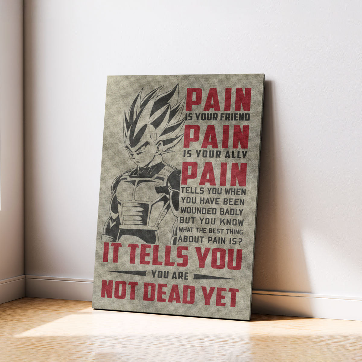 Vegeta Super Saiyan Canvas Wall Art - Dragon Ball Z Motivational "Pain" Print - Ready to Hang Home Office Decor - DR017