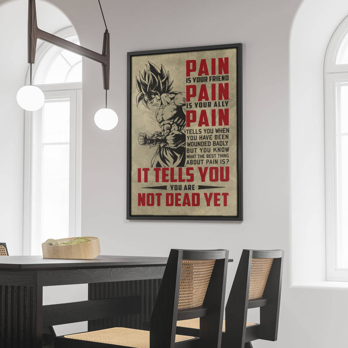 Goku Super Saiyan Canvas Wall Art - Dragon Ball Z Motivational "Pain" Print - Ready to Hang Home Office Decor - DR018
