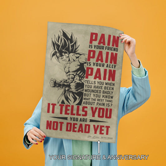 Goku Super Saiyan Canvas Wall Art - Dragon Ball Z Motivational "Pain" Print - Ready to Hang Home Office Decor - DR018