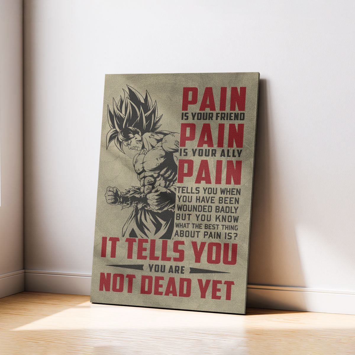 Goku Super Saiyan Canvas Wall Art - Dragon Ball Z Motivational "Pain" Print - Ready to Hang Home Office Decor - DR018