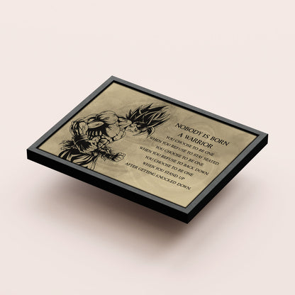 Dragon Ball Z Super Saiyan Goku Canvas Wall Art - Nobody Is Born A Warrior - DBZ Motivational Quote Print - Ready to Hang Home Office Decor - DR020