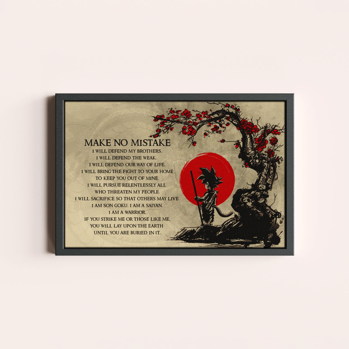 Goku Dragon Ball Canvas Wall Art - Make No Mistake - Motivational Quote Print - Ready to Hang Anime Decor for Boys Room, Man Cave - DR022