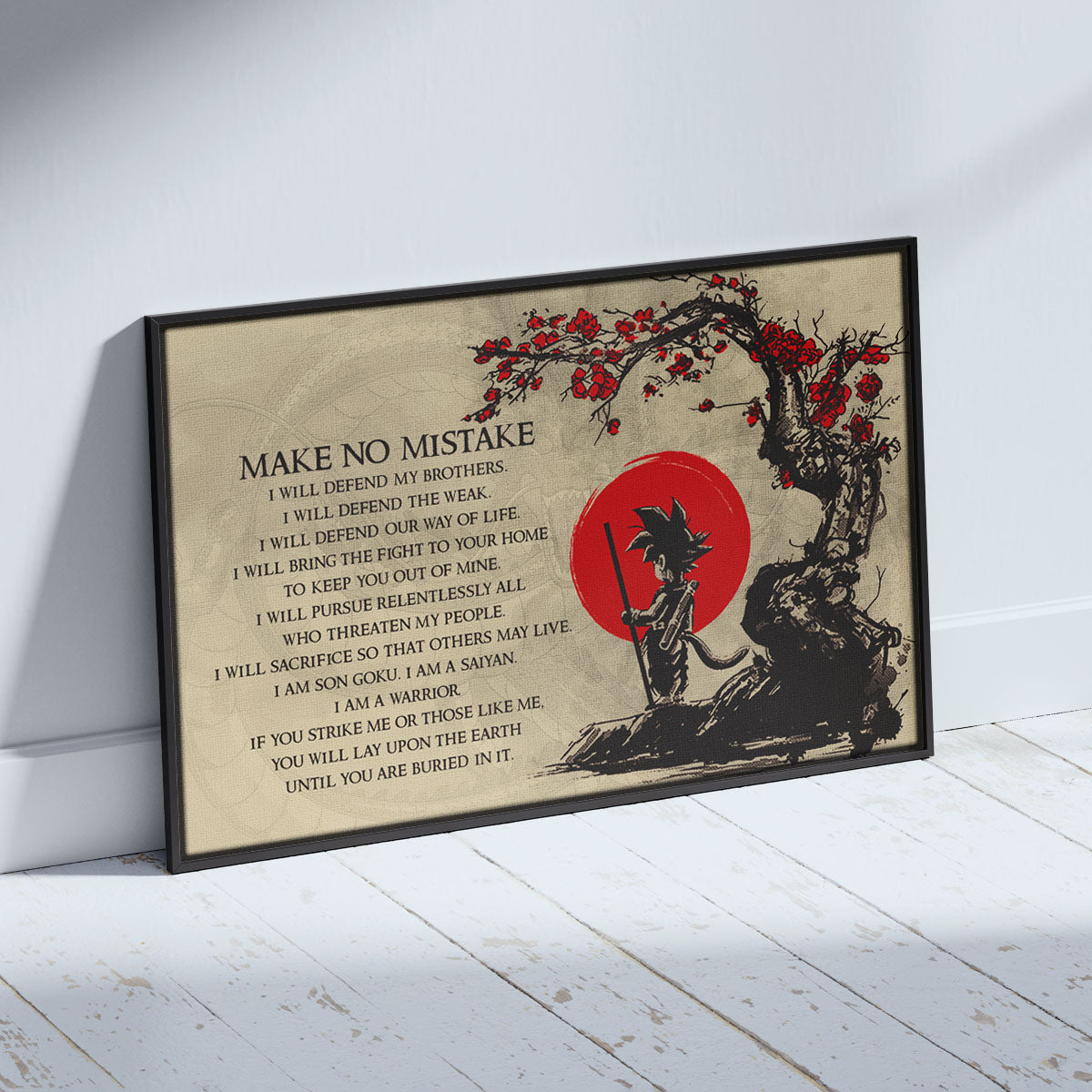 Goku Dragon Ball Canvas Wall Art - Make No Mistake - Motivational Quote Print - Ready to Hang Anime Decor for Boys Room, Man Cave - DR022