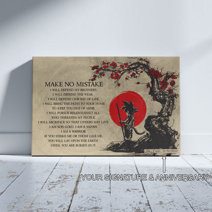 Goku Dragon Ball Canvas Wall Art - Make No Mistake - Motivational Quote Print - Ready to Hang Anime Decor for Boys Room, Man Cave - DR022