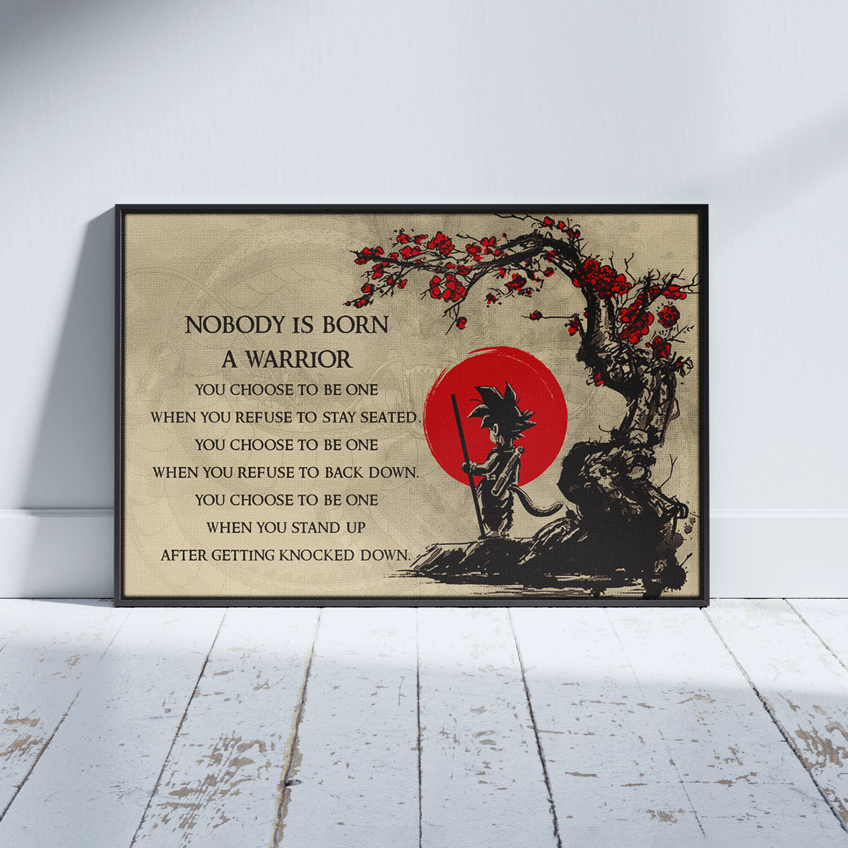 Goku Dragon Ball Canvas Wall Art - Inspirational Warrior Quote Motivational Print for Boys Room, Man Cave Decor - Wrapped Canvas Ready to Hang - DR023