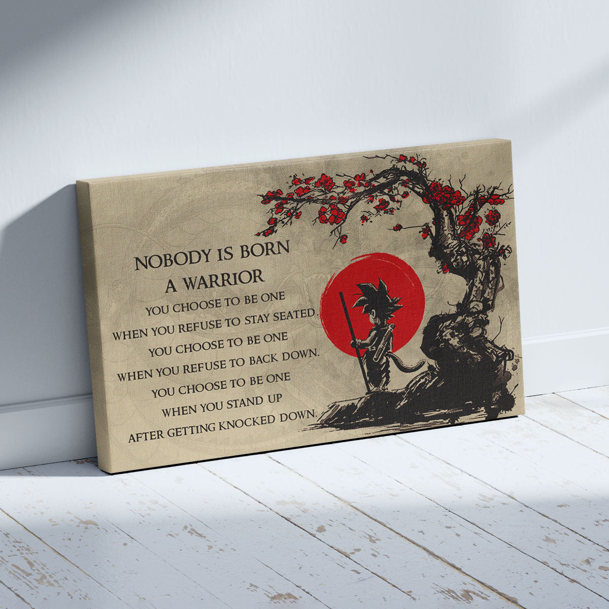 Goku Dragon Ball Canvas Wall Art - Inspirational Warrior Quote Motivational Print for Boys Room, Man Cave Decor - Wrapped Canvas Ready to Hang - DR023
