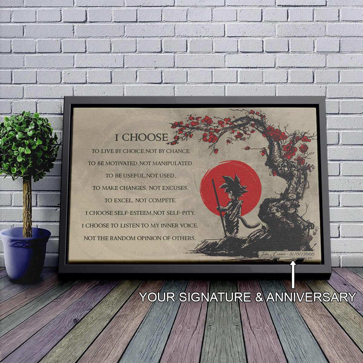 Goku Dragon Ball Z Canvas Wall Art - I Choose - Motivational Quote Print - Ready to Hang Anime Decor for Boys Room, Man Cave - DR024