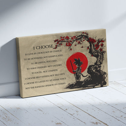 Goku Dragon Ball Z Canvas Wall Art - I Choose - Motivational Quote Print - Ready to Hang Anime Decor for Boys Room, Man Cave - DR024