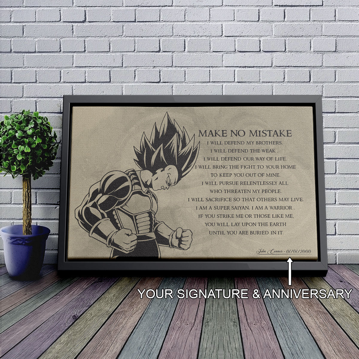 Dragon Ball Z Super Saiyan Vegeta Canvas Wall Art - Make No Mistake - Motivational Quote Print - Ready to Hang Anime Decor for Boys Room, Man Cave - DR026