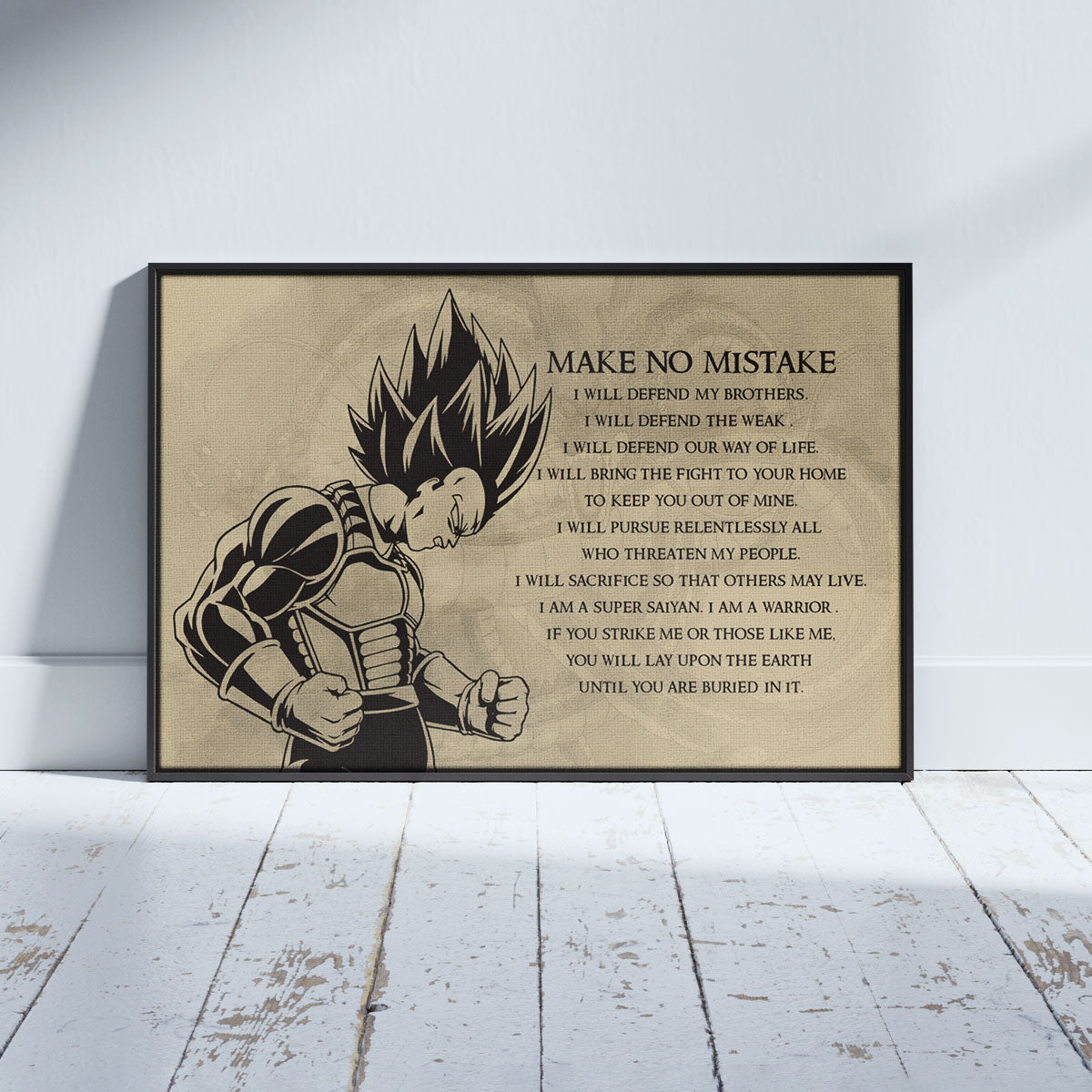 Dragon Ball Z Super Saiyan Vegeta Canvas Wall Art - Make No Mistake - Motivational Quote Print - Ready to Hang Anime Decor for Boys Room, Man Cave - DR026