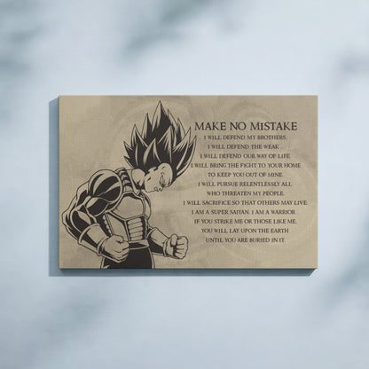 Dragon Ball Z Super Saiyan Vegeta Canvas Wall Art - Make No Mistake - Motivational Quote Print - Ready to Hang Anime Decor for Boys Room, Man Cave - DR026
