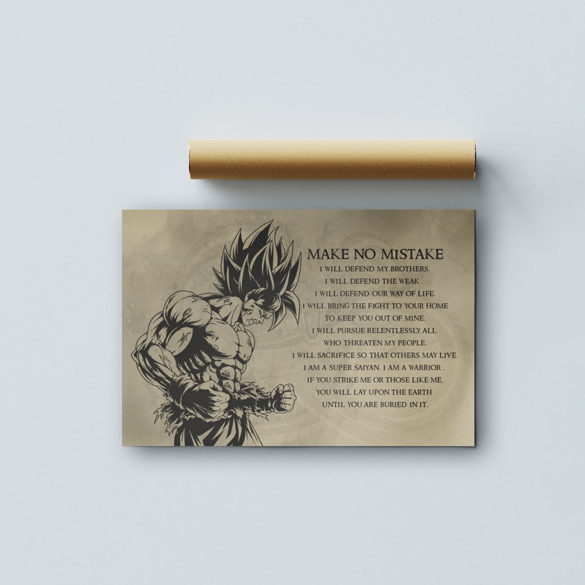 Dragon Ball Z Super Saiyan Goku Canvas Wall Art - Make No Mistake - Motivational Quote Print - Ready to Hang Office Living Room Decor - DR027