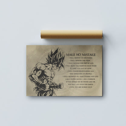 Dragon Ball Z Super Saiyan Goku Canvas Wall Art - Make No Mistake - Motivational Quote Print - Ready to Hang Office Living Room Decor - DR027