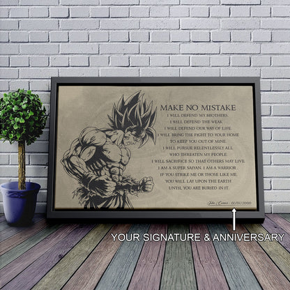 Dragon Ball Z Super Saiyan Goku Canvas Wall Art - Make No Mistake - Motivational Quote Print - Ready to Hang Office Living Room Decor - DR027