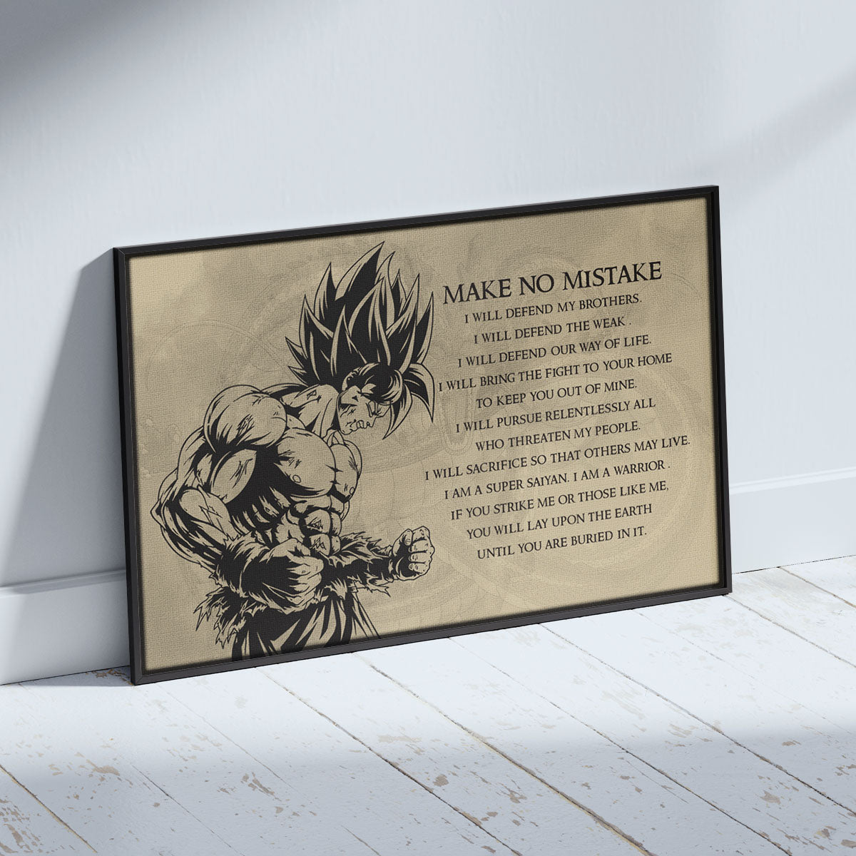 Dragon Ball Z Super Saiyan Goku Canvas Wall Art - Make No Mistake - Motivational Quote Print - Ready to Hang Office Living Room Decor - DR027