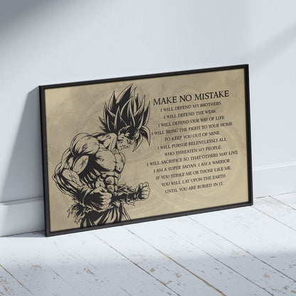 Dragon Ball Z Super Saiyan Goku Canvas Wall Art - Make No Mistake - Motivational Quote Print - Ready to Hang Office Living Room Decor - DR027