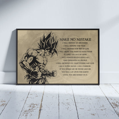 Dragon Ball Z Super Saiyan Goku Canvas Wall Art - Make No Mistake - Motivational Quote Print - Ready to Hang Office Living Room Decor - DR027