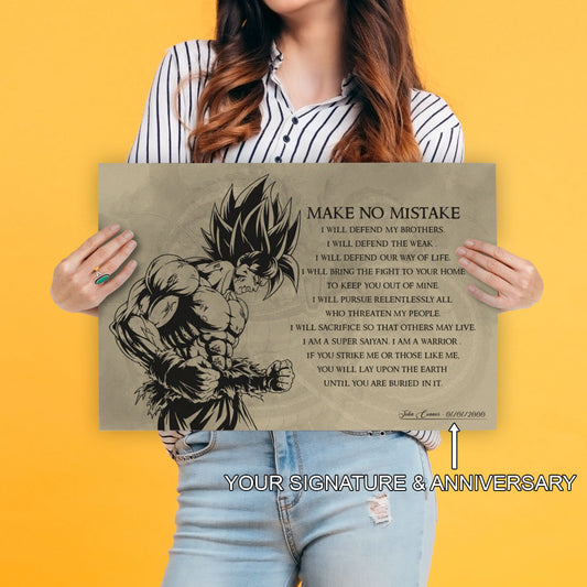 Dragon Ball Z Super Saiyan Goku Canvas Wall Art - Make No Mistake - Motivational Quote Print - Ready to Hang Office Living Room Decor - DR027