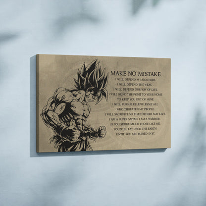 Dragon Ball Z Super Saiyan Goku Canvas Wall Art - Make No Mistake - Motivational Quote Print - Ready to Hang Office Living Room Decor - DR027
