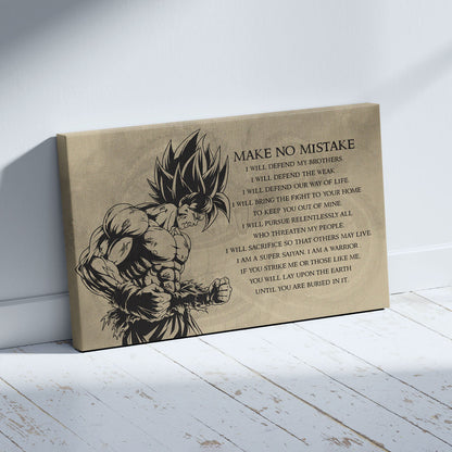 Dragon Ball Z Super Saiyan Goku Canvas Wall Art - Make No Mistake - Motivational Quote Print - Ready to Hang Office Living Room Decor - DR027