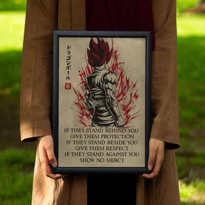 Vegito Super Saiyan God Dragon Ball Canvas Wall Art - Show No Mercy - Motivational Quote Print - Office Living Room Decor, Framed Ready to Hang - DR029