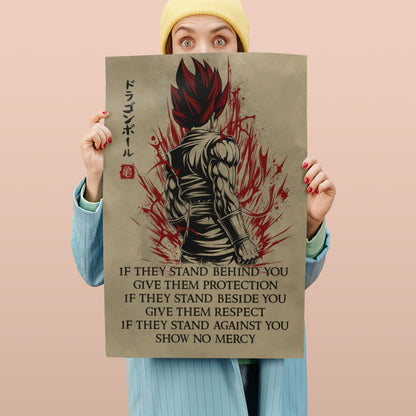 Vegito Super Saiyan God Dragon Ball Canvas Wall Art - Show No Mercy - Motivational Quote Print - Office Living Room Decor, Framed Ready to Hang - DR029